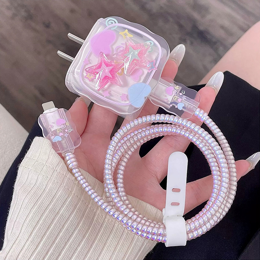 Phone Accessories Business - Pink Star Cable Charger Protector Cover