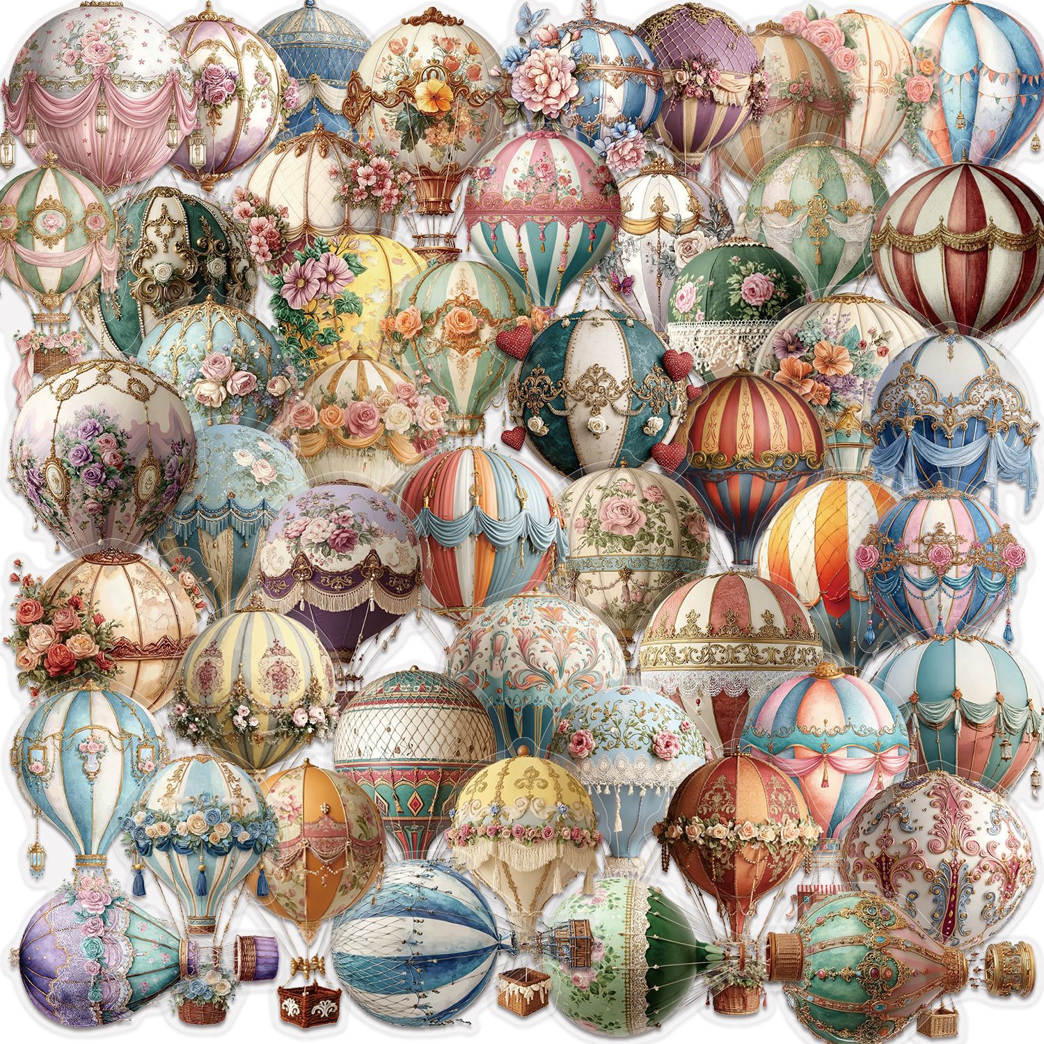 Phone Accessories For Kids - 50PCS Vintage Hot Air Balloon Stickers